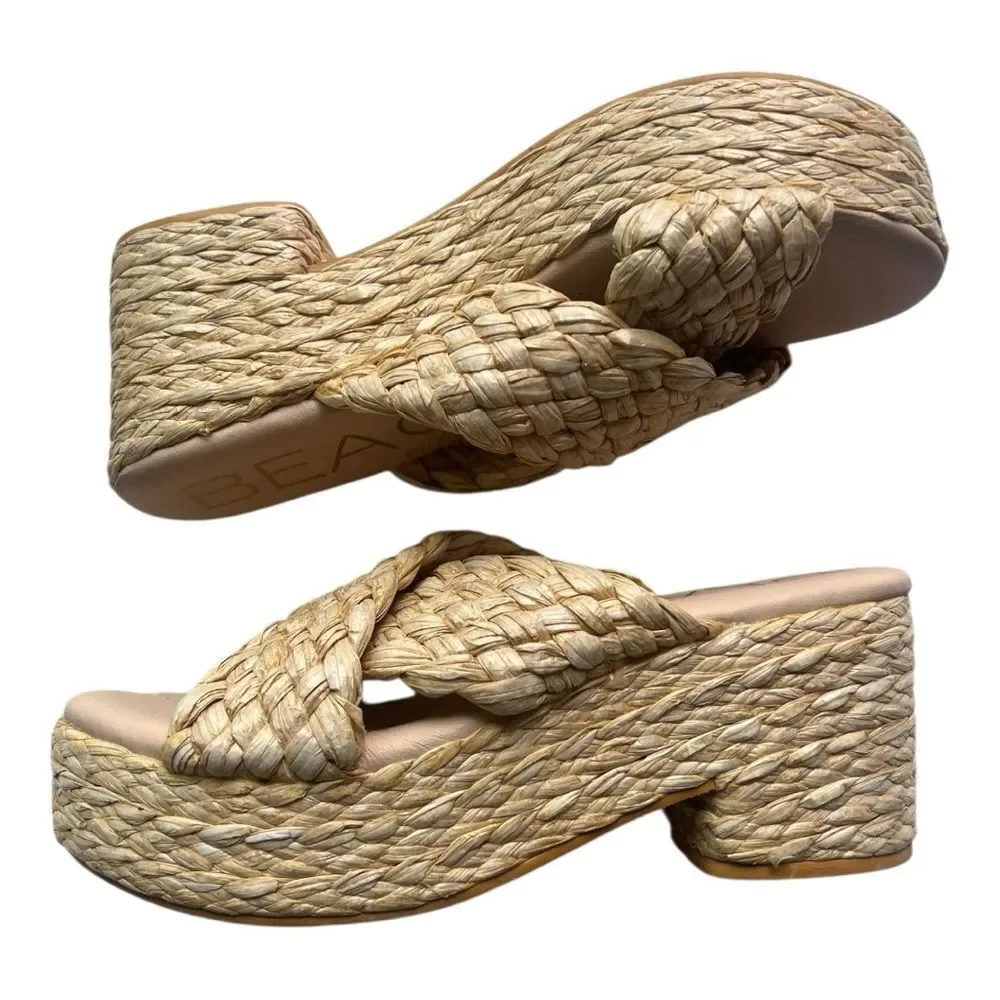 Anthropologie MATISSE Reflection Raffia Platform Bohemian Sandals Beach Shoes 8
